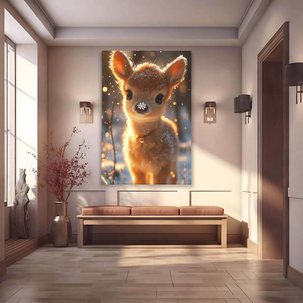 Tablou canvas cu tablou canvas cu pui de caprioara, fara rama, pe sasiu de lemn